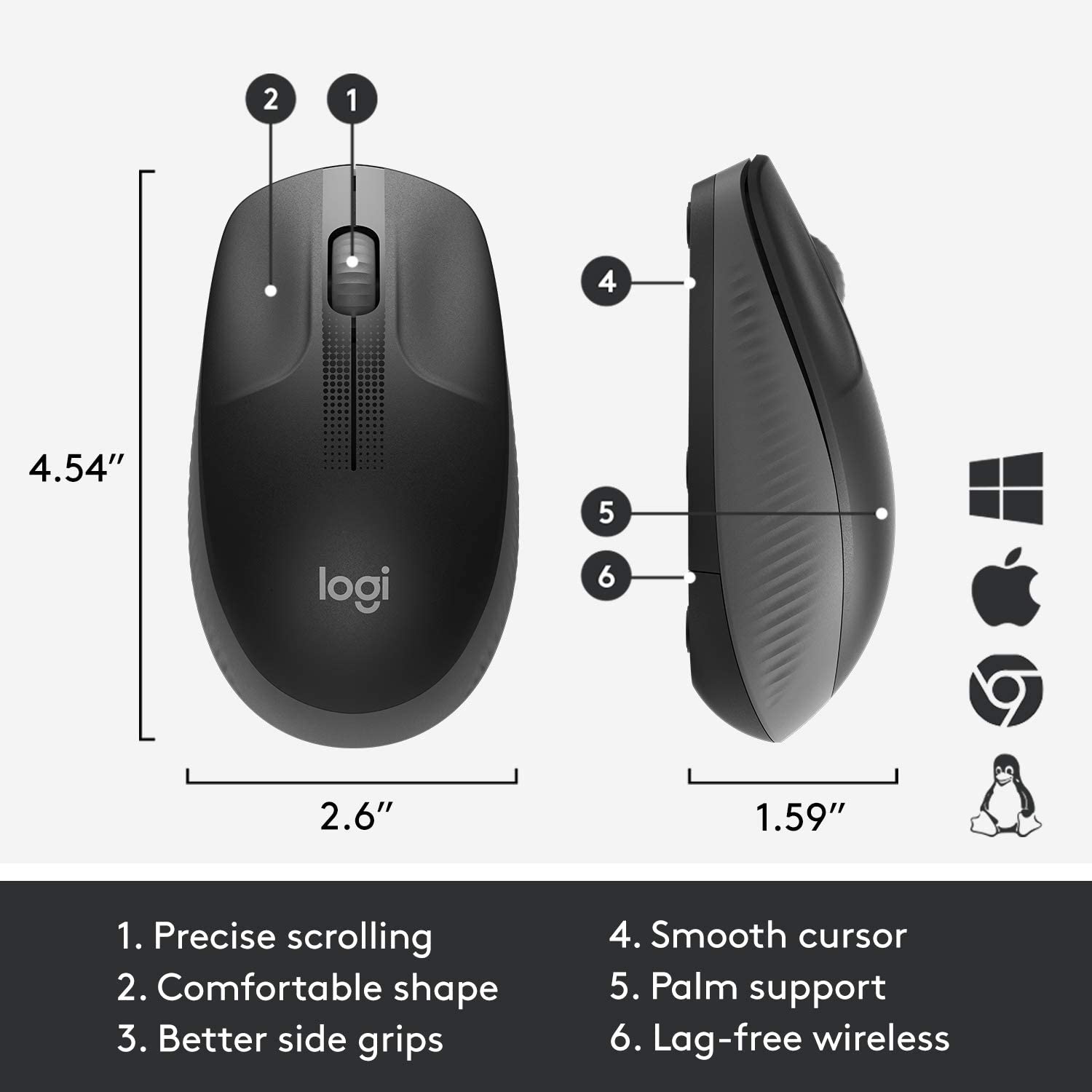 Logitech Mouse M190 Wireless Mouse Full Size Comfort Curve Design