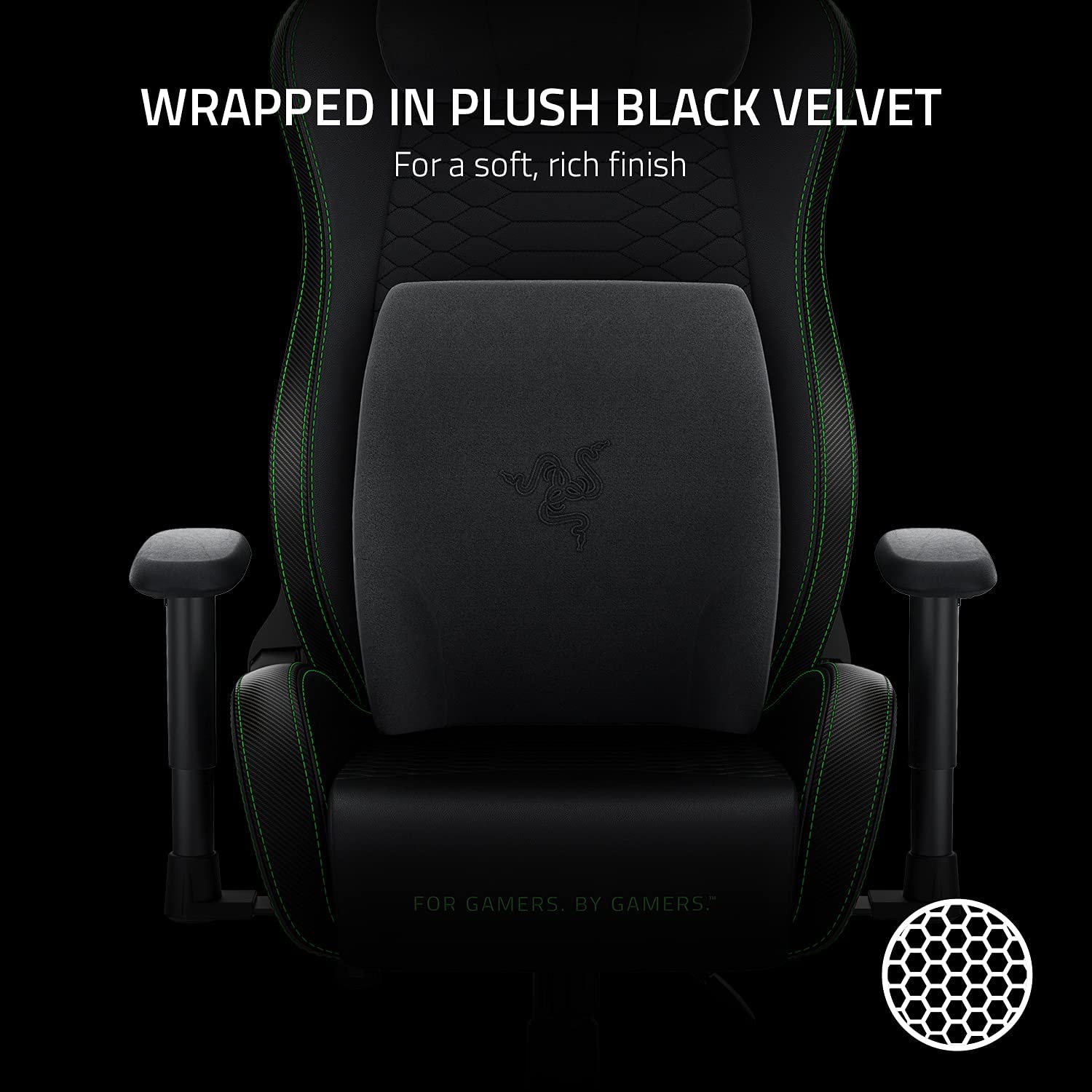 L33T Luxury Gaming Chair Cushion set, Memory Foam, Velvet, Black